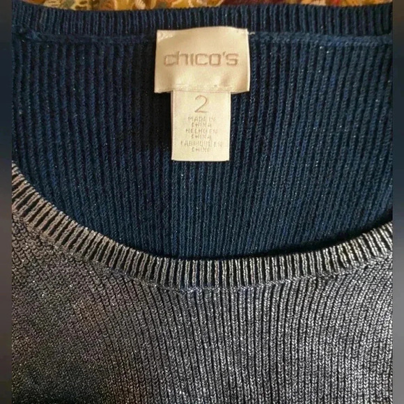 Chico's Crew Neck Blue & Silver Knit Sweater Size 2 - Picture 6 of 8